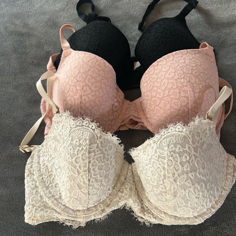 Elegant Lace Bra Set - Black, Pink, and Cream
